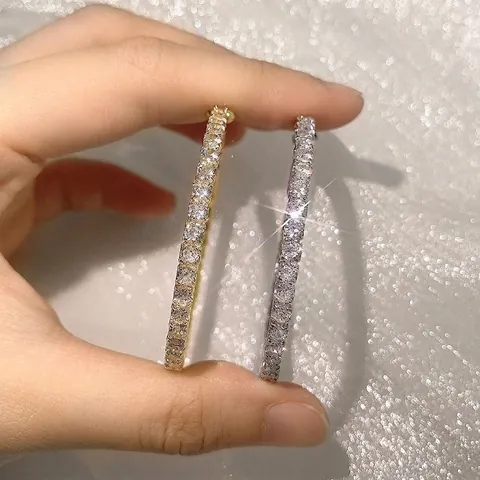 Brass Paved Zircon Runde Creolen Übertriebene Trendige Mode Für Frauen Funkelnde Statement Schmuck