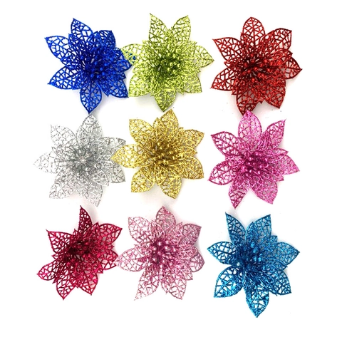 Weihnachtsbaumschmuck Glitzer Kunstblumen Hohl Poinsettia Für Haus Party Hochzeit DIY Festival Dekorationen