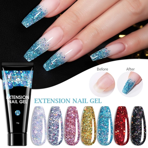 Gel Estensione Unghie Polygel Soak Off Lampada UV LED Costruzione Rapida Manicure DIY Strumento Colorato Glitter