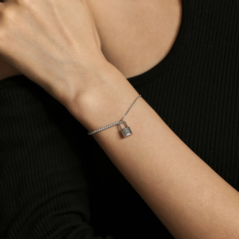 Bracciale Lucchetto in Argento Sterling 925 per Donna Lusso Patchwork Tennis Catena Intarsiato Zirconia Gioielli