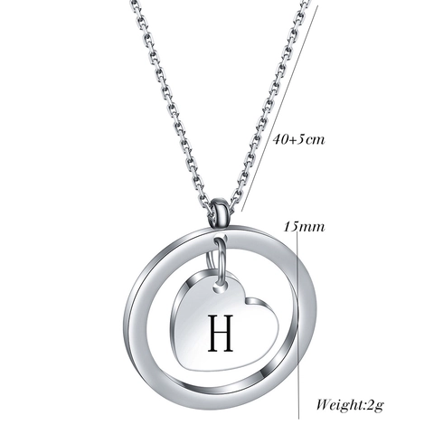Hollow Round Ring Heart Charm Initial Pendant Necklace Stainless Steel Minimalist Fashion Jewelry For Women