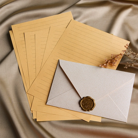 Vintage Linen Textured Envelopes And Kraft Writing Paper With Wax Seal Stamp For Invitation Letter Retro Stationery