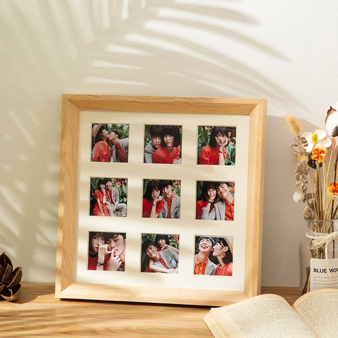 Solid Wood Multi Grid Picture Frame Square Sudoku Style Desktop Wall Mounted Modern Minimalist Home Decor For Memories