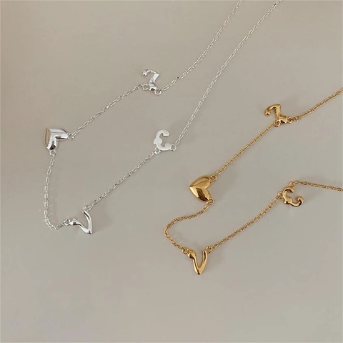 Collana Con Pendente Lettera LOVE Cuore Argento Sterling 925 Minimalista Elegante Gioielli Da Donna