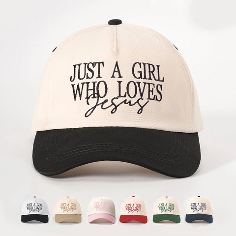 Cappello Da Baseball Ricamato Just A Girl Who Loves Jesus Bicolore Regolabile Berretto Da Sole Stile Vintage