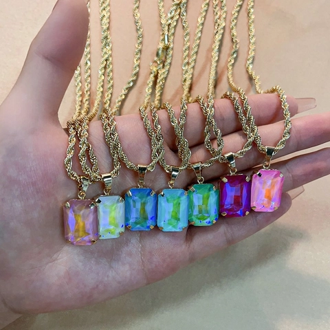 Collana Con Pendente In Zircone Colorato Quadrato Catena A Corda In Rame Gioielli Di Lusso Minimalisti Per Donna