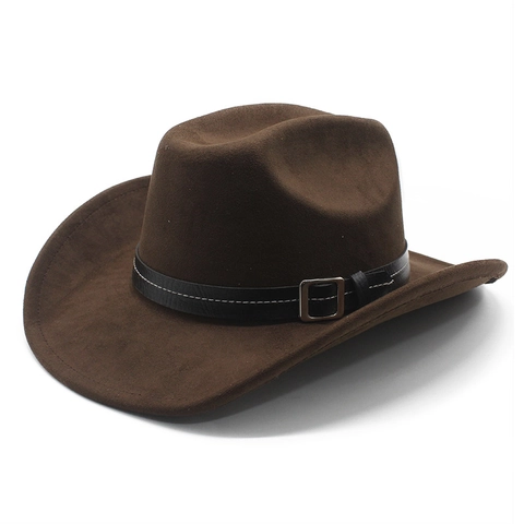 Westerse Cowboyhoed Suède Brede Rand Vintage Reizen Zonbescherming Met Kunstleren Riemgesp Decoratie