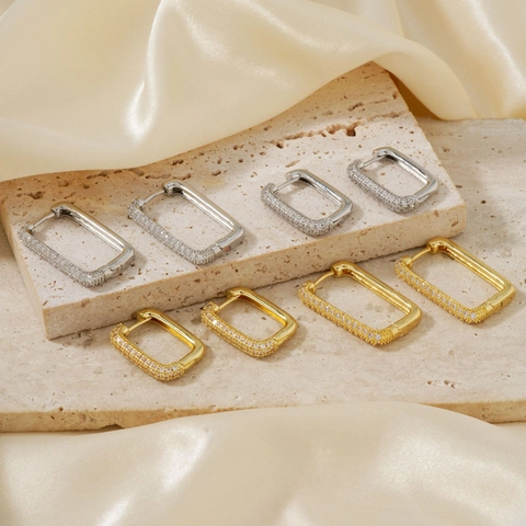 Geometrische Rechteckige Creolen Kupfer Zirkonia Minimalistischer Schicker Schmuck Für Frauen