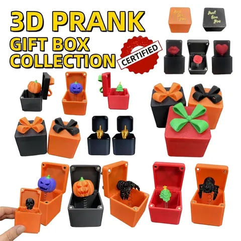 Caja Sorpresa De Novedad Impresa En 3D Juguete De Broma Con Resorte Halloween Calabaza Cráneo Árbol De Navidad Corazón Rosa Regalo