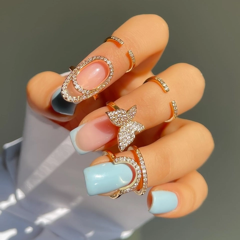 Fingertip Nail Rings Zirkon Schmetterling Herz Krone Verstellbar Kupfer Eingelegt Luxus Eleganter Schmuck Für Frauen