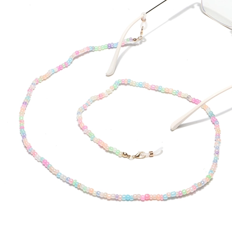 Colorful Beaded Glasses Chain Lanyard Anti-Slip Eyewear Strap Metal Lobster Clasp Silicone Loop Macaron Fashion Accessory