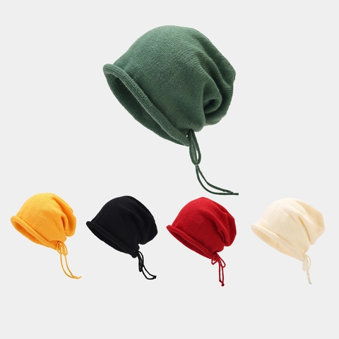 Gorro De Punto Suave Para Mujer Terciopelo Ártico Cálido Invierno Color Sólido Gorro Slouchy Con Detalle De Cinta Con Cordón