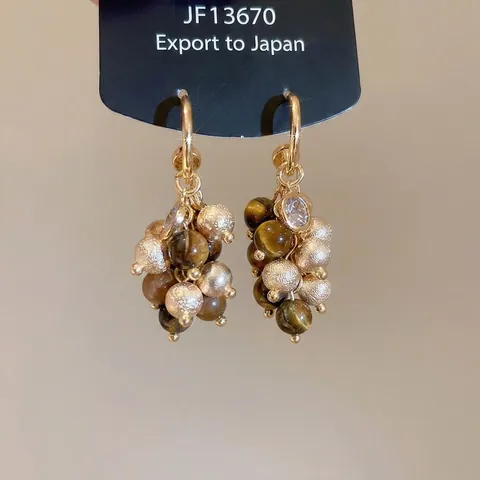 Vintage Tiger Eye Cluster Drop Earrings With Zircon And 925 Sterling Silver Earring Post For Women