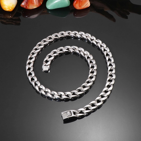 Stainless Steel Cuban Chain Necklace Flat Curb Link Streetwear Hip Hop Minimalist Jewelry For Men Women