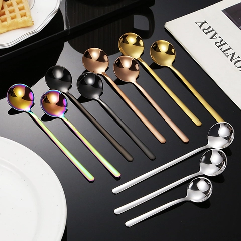 Cucchiaio Tondo In Acciaio Inossidabile 304 Cucchiai Da Caffè E Dessert Lucidati A Specchio Stoviglie Colorate Eleganti