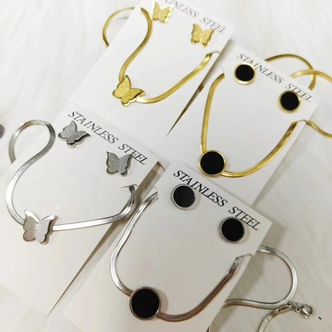 Edelstahl Schmetterling Rund Anhänger Halskette Ohrstecker Für Damen Ästhetische Elegante Schmuck Accessoires