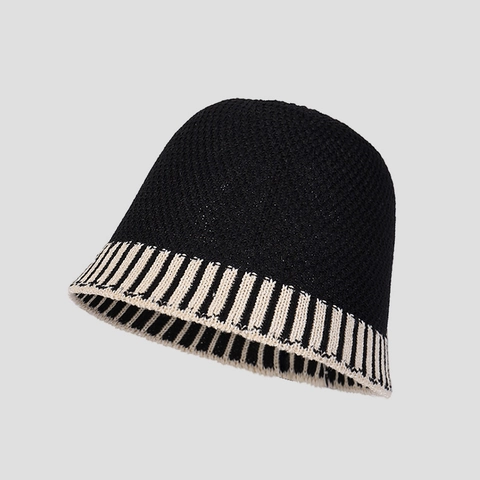 Chapeau Bob En Tricot Femme Polyester Bord Rayé Respirant Pliable Style Coréen Mode Chapeau De Pêcheur Solaire