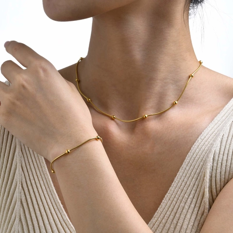 Collana E Bracciale In Acciaio Inossidabile Con Perle Tonde Minimalista Placcato Oro Gioielli Regolabili Da Donna