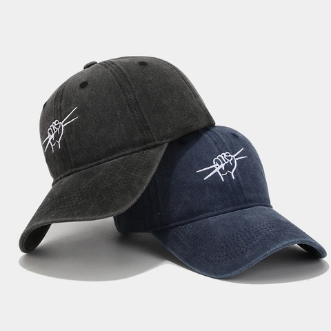 Casquette De Baseball En Coton Lavé Vintage Rétro Hip Hop Broderie Geste De La Main Ajustable Pour Hommes Femmes