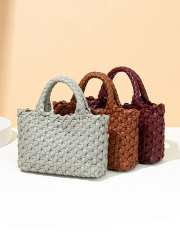 Bolso De Mano Tejido Para Mujer Cuero PU Retro Niche Tote Con Bolsa Interior Correa De Hombro Desmontable Elegante
