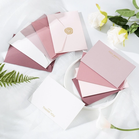 Tarjetas De Felicitación De Agradecimiento Y Sobres Estampado En Oro Sello De Cera De Rosa Papelería Elegante Para Bodas Agradecimiento
