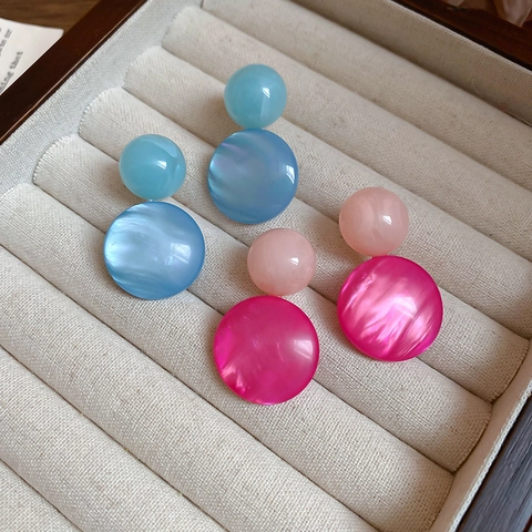Pendientes Colgantes Redondos De Resina Con Poste De Plata De Ley 925 Joyería Geométrica Dulce Minimalista Mujer Moda