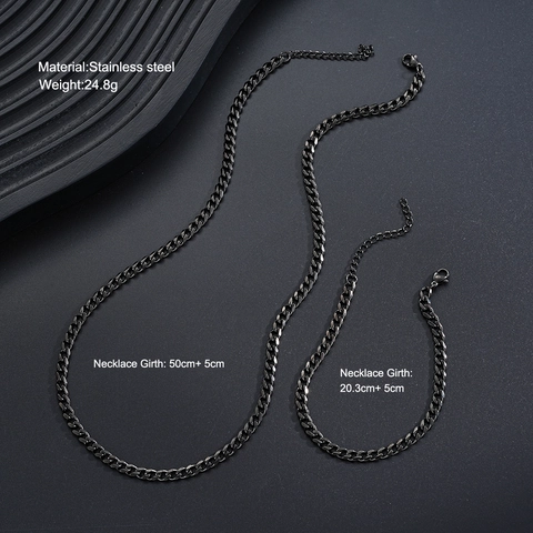 Collana E Bracciale A Catena Curb In Acciaio Inossidabile Placcato Nero Sottovuoto Hip Hop Minimalista Punk Gioielli Unisex