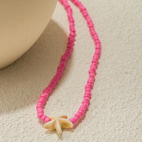 Boheemse Ketting Voor Dames Roestvrij Staal Zeester Schelp Hart Hanger Kleurrijke Kralen Zomervakantie Sieraden
