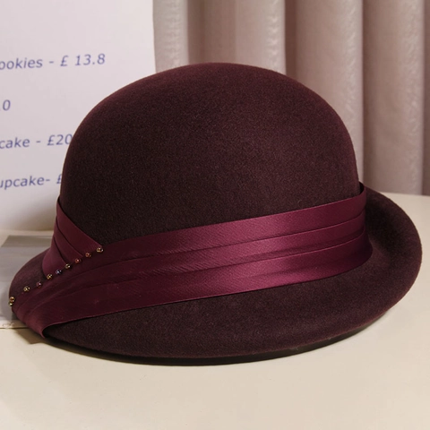 Damen Wollglockenhut Französisch Retro Vintage Elegant Warm Wintermütze Mit Satinband Und Perlendekor