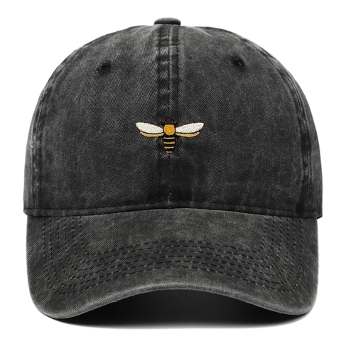 Baseball Cap Washed Cotton Bee Embroidery Vintage Distressed Outdoor Sporty Adjustable Sun Protection Unisex Hat