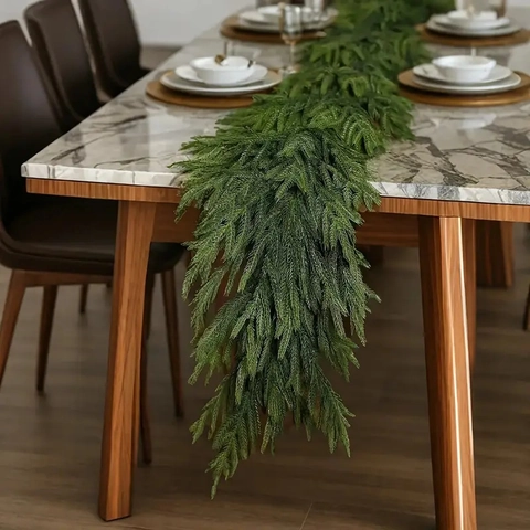 Artificial Cedar Pine Needle Garland Wreath Christmas Decoration Home Mantle Stairs Table Hanging Greenery Foliage