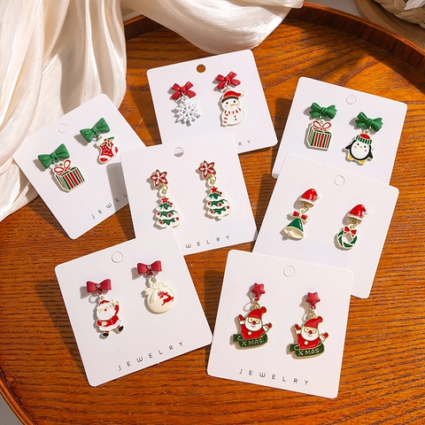 Orecchini Di Natale Lega Smalto Babbo Natale Pupazzo Di Neve Albero Con Perno In Argento Gioielli Festivi Donne