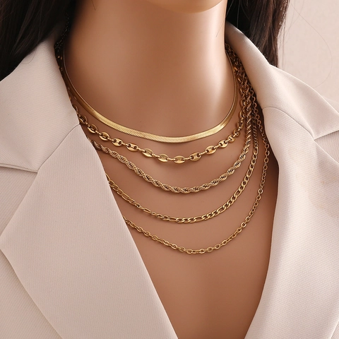 Collana A Catena In Acciaio Inossidabile Placcato Oro Per Donna Cuore Naso Di Maiale Serpente Graffetta Gioielli Geometrici Minimalisti