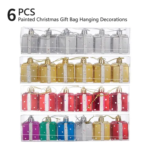 Christmas Tree Hanging Ornaments Plastic Mini Gift Box Pendants Painted Glitter Holiday Party Home Decorations Colorful