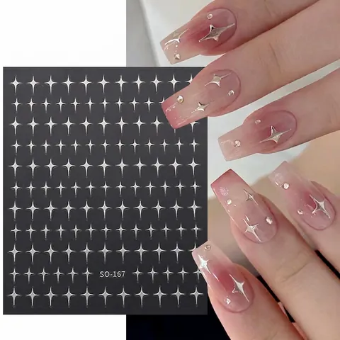 Adesivi Per Unghie 3D Forme Stelle Metalliche Olografiche Decorazione Manicure DIY Per Donne Semplice Elegante