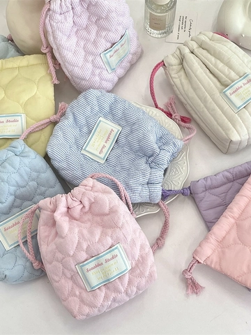 Bolsa Acolchada para Cámara Con Cordón Ajustable Poliéster Patrón de Corazón Rayas Funda de Almacenamiento Portátil Para Instax Mini Cámara Digital