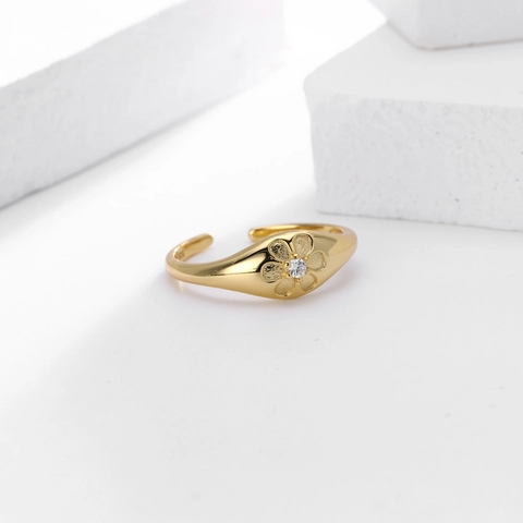 Anello Aperto Regolabile in Argento Sterling 925 a Forma di Fiore per Donna Niche Dolce Minimalista Intarsiato con Zirconia