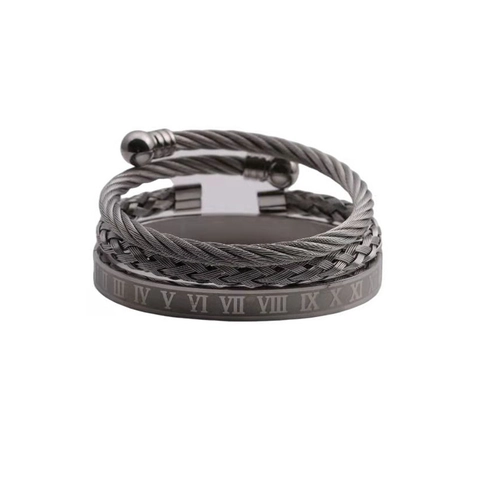 Stainless Steel Bangle Twisted Braided Roman Numeral Cuff Bracelet Punk Jewelry Open Design Unisex Vintage Accessory