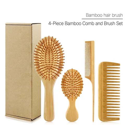 Natural Bamboo Hair Brush Massage Paddle Brush Tail Comb Wide Tooth Comb Detangling Scalp Care Eco Friendly Styling Tool