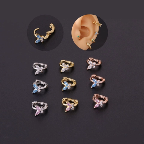 Mini Vlinder Kraakbeen Hoop Oorbellen Koper Ingelegd Zirconia Piercing Sieraden Mode Voor Vrouwen