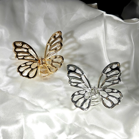 Pinza Para El Pelo Mariposa Y Concha Metal Hueco Aleación De Zinc Elegante Clip De Tiburón Para Mujeres Niñas