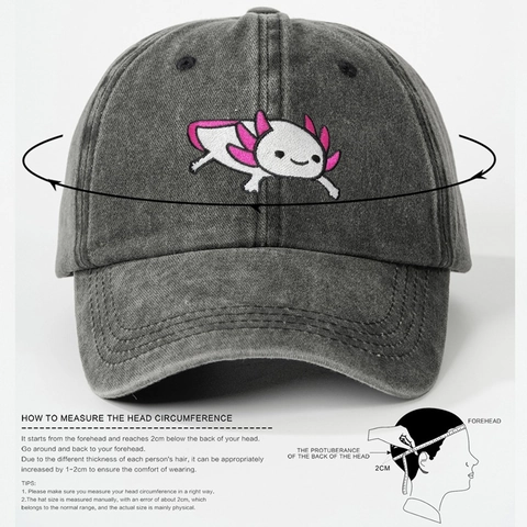 Washed Cotton Baseball Cap With Cute Axolotl Embroidery Breathable Outdoor Sunshade Hat For Men And Women Casual