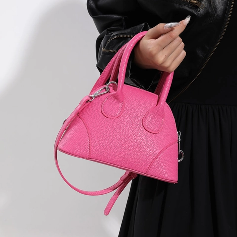 Mini Shell Crossbody Bag Litchi Pattern PU Leather Handbag With Adjustable Strap Chic Small Satchel For Women