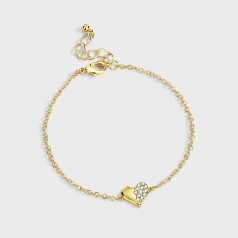 Herz Anhänger Armband 18K Vergoldetes Kupfer Asymmetrisch Zirkonia Mikro Pavé Verstellbare Gliederkette Schmuck Damen Fresh Style