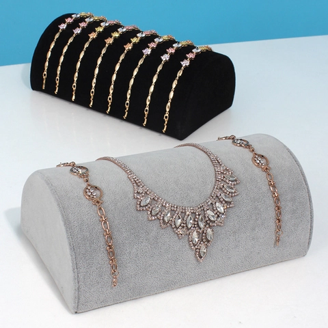 Velvet Jewelry Display Stand Semi Circular Pillow Necklace Bracelet Holder Countertop Showcase Organizer