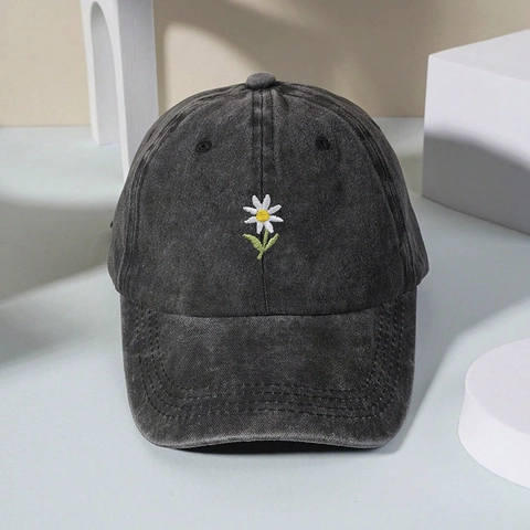 Gewaschene Baseballkappe Gänseblümchen Bestickt Verstellbar Sonnenschutz Lässiger Outdoor Hut Für Damen Atmungsaktiv
