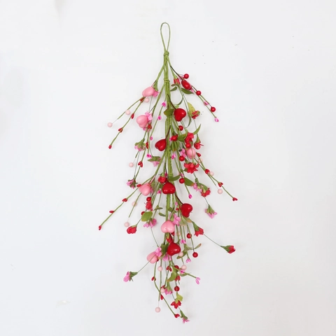 Artificial Heart Vine Swag Paper Flower Foam Berry Polyester Leaf Valentine Day Wall Hanging Decor Handmade