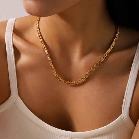 Geflochtene Kette Halskette 18K Vergoldet Edelstahl Minimalistischer Schmuck Für Damen Elegant Ins Stil