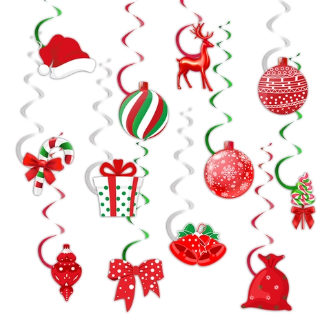 Weihnachts Hängende Spiral Dekorationen Papier Karten PVC Deckenwirbel Dekor Für Feiertags Party Rentier Zuckerstange Weihnachtsmann Hut