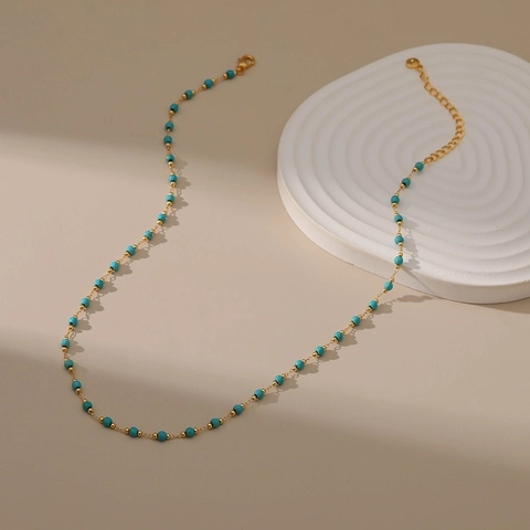 Collana di Perline in Rame Turchese Placcato Oro 18K per Donna Collana con Ciondolo Geometrico Minimalista Gioielli Regalo